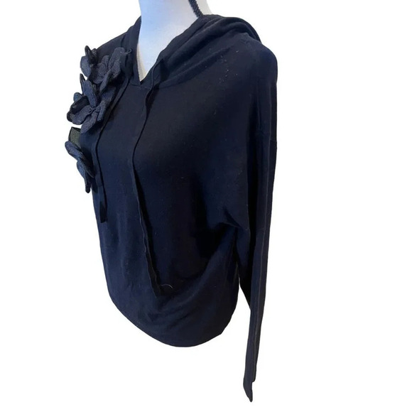 Siami Milano Women’s Black Knit Hoodie Sweater M Floral 3D Applique Pullover - Picture 7 of 12